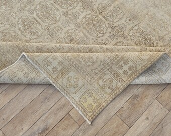 Handmade Neutral Rug, 7x10 Vintage Area Rug, Turkish Hand Woven Rug For Livingroom Or Bedroom,Neutral Vintage Area Rug,Oushak Rug 6.82x10.27