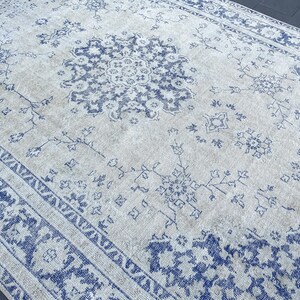 8x11 Neutral Rug, Oushak Rug, Turkish Rug, Handmade Rug, Large Vintage Rug, Beige Blue Rug, Oriental Rug, 8x11 Rug, Faded Rug, Rustic Rug