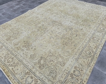 9x12 Orientteppich, Handgefertigter Oushak Teppich, Vintage Wollteppich, Türkischer Teppich, Großer Schlafzimmer Teppich, 230x300, Esszimmerteppich, Boho Teppich