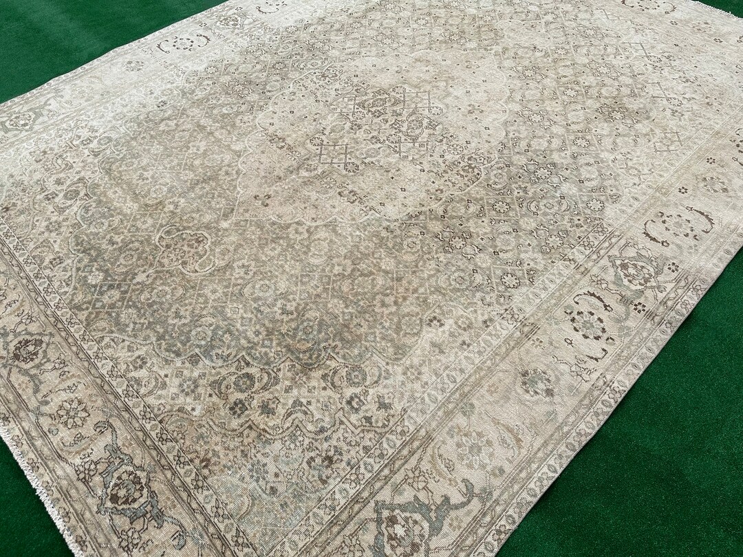 Handmade Turkish Rug, 10x12 Vintage Rug, Antique Neutral Area Rug, 10x12 Large Area Rug
