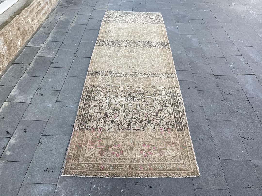 4x13 Neutral Runner, Vintage Old Runner, Muted Turkish Runner, Faded ...