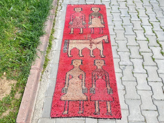 2x6 Neutral Wool Rug, Turkish Soft Rug, Vintage Narrow Runner, Handmade Oushak Runner, 2x6 Stair Rug, Boho Decor Rug, Human Patterned Runner