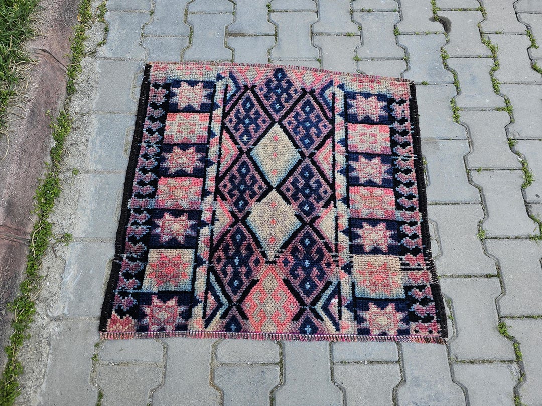 3x3 Door Mat Rug, Vintage Small Rug,3x3 Turkish Small Rug, Natural ...