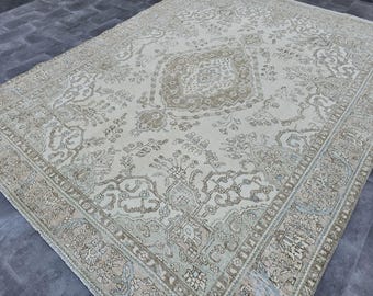 Alfombra neutra de 23x30 cm, alfombra vintage, alfombra turca beige, alfombra Oushak extragrande, alfombra para dormitorio de 23x30 cm, alfombra antigua de lana, alfombra para sala de estar, alfombra descolorida