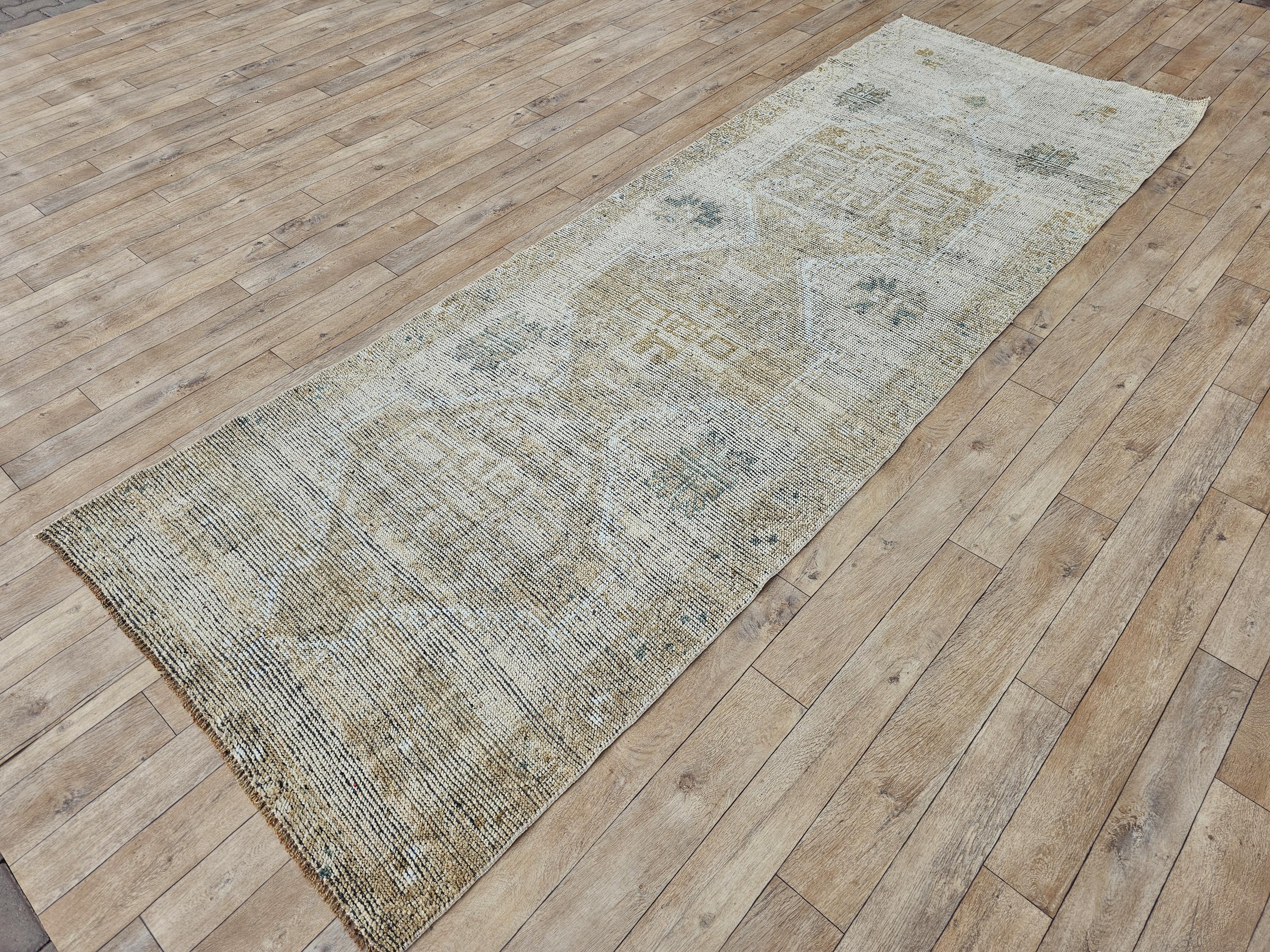4x11 Entryway Rug, Neutral Wool Runner, Antique Oushak Runner, Low Pile ...