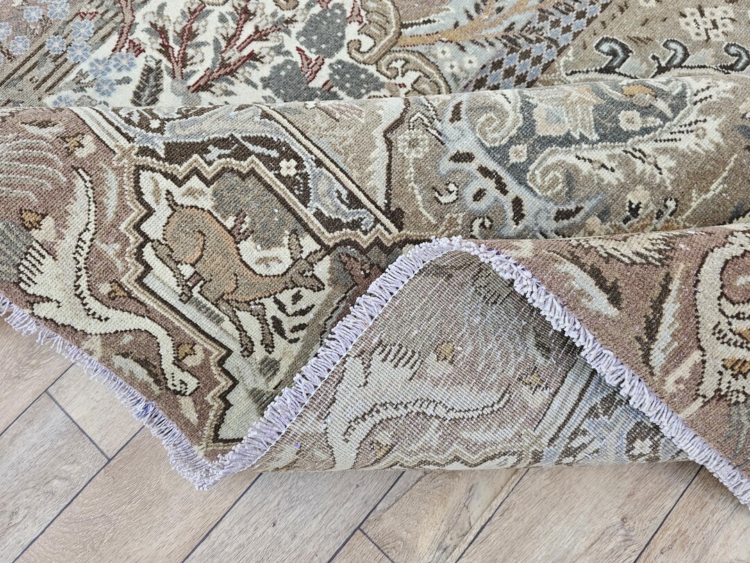 6x9 Fall Rug 6x9 Vintage Rug, Neutral Oushak Rug, Low Pile Rug, Animal Patterned Rug ...