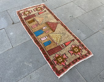 Turkish Rug, Vintage Mini Rug, Wool Rug, Oushak Door Mat, 1x3 Door Mat Rug, Door Mat, 1x3 Mini Rug,Turkish Mini Rug, 1x3 Bath Mat Rug, Rug