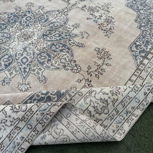 8x11 Handmade Oushak Rug, Large Neutral Rug, Soft Turkish Rug, Muted Antique Rug, Vintage Oversized Rug, 8x11 Beige Blue Rug, Bedroom Rug