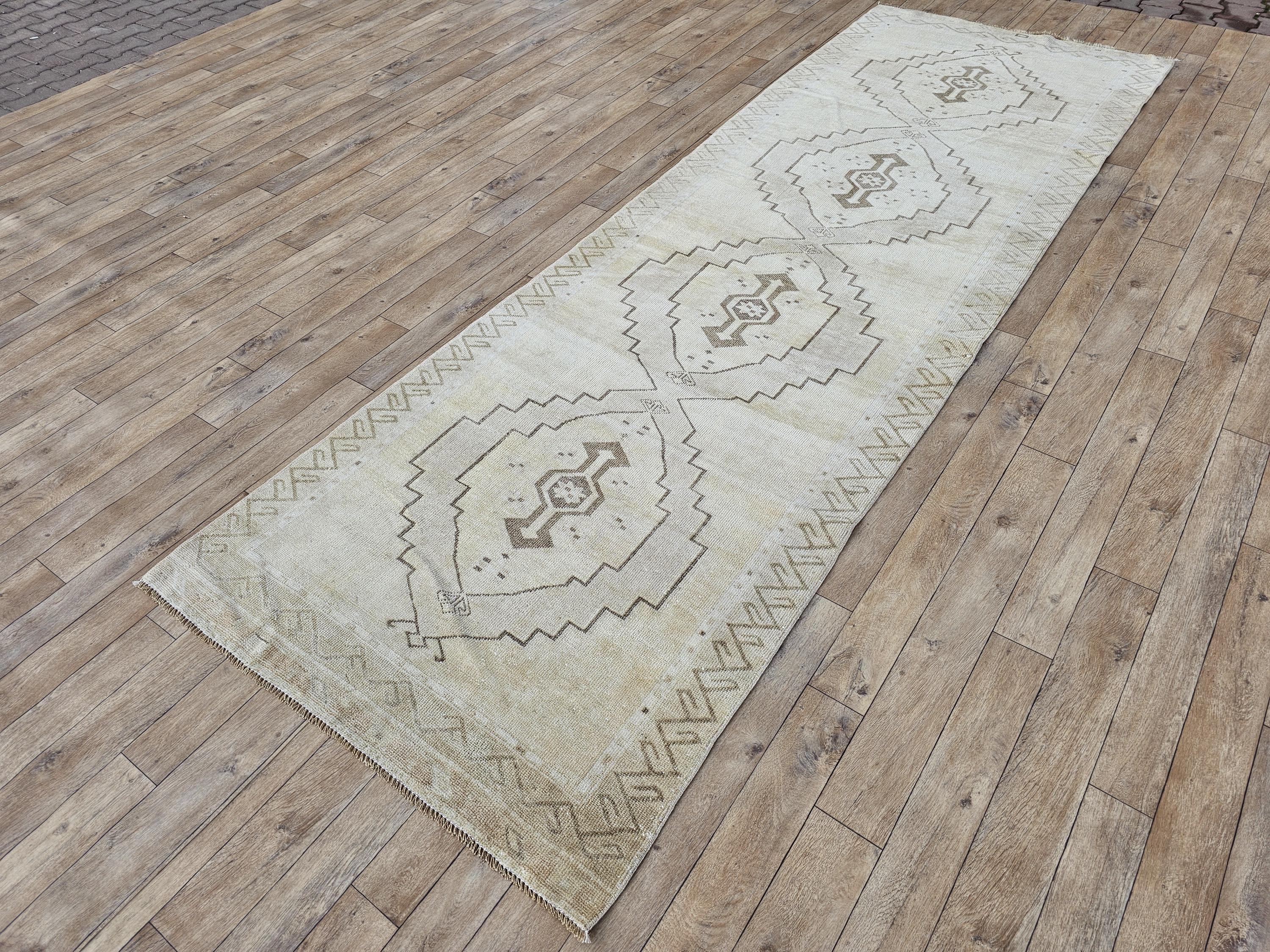 4x12 Entryway Rug, Turkish Long Runner, Neutral Soft Runner, Vintage ...