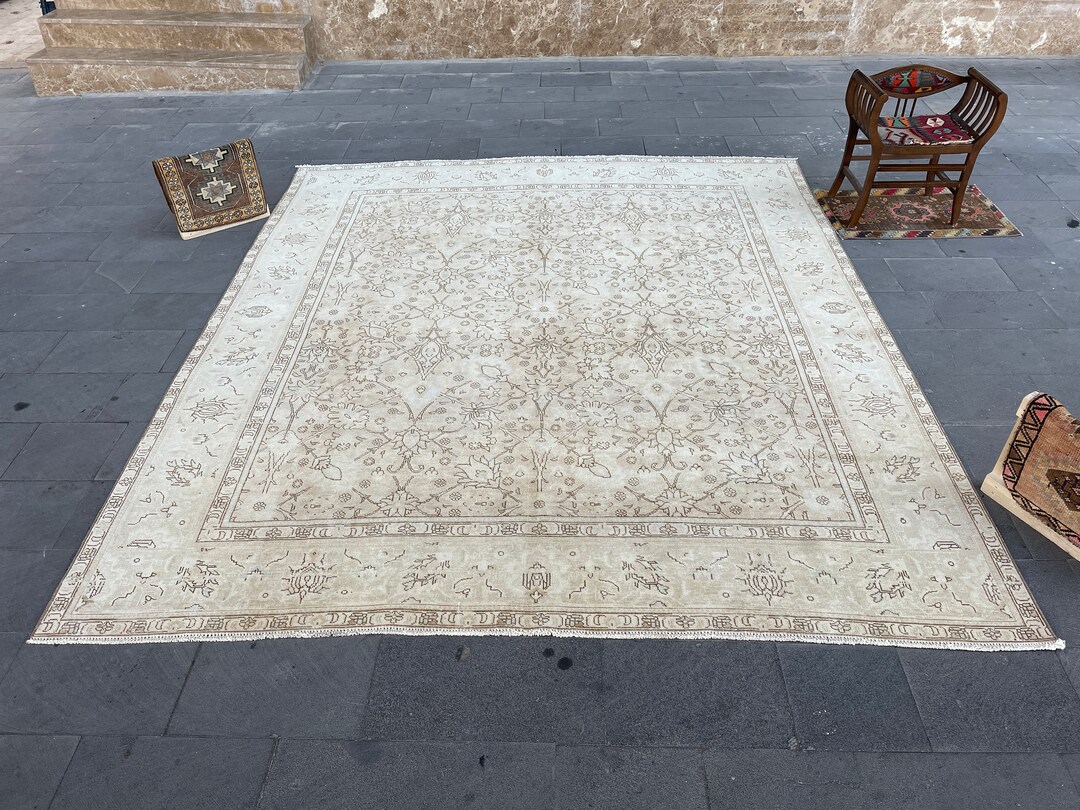 10x11 Vintage Rug, Living Room Rug, Handmade Rug, 10x11 Neutral Rug