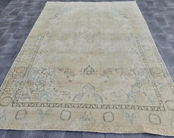 Alfombra de dormitorio de 23 x 30 cm, alfombra antigua de Anatolia, alfombra Oushak neutra, alfombra oriental descolorida, alfombra vintage, alfombra turca grande, alfombra hecha a mano, alfombra de 23 x 30 cm