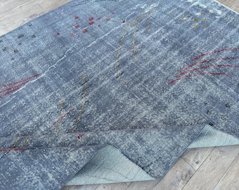 7x10 Vintage Gray Rug, Handmade Wool Rug, Large Turkish Rug, Oversized Oushak Rug, Neutral Faded Rug, 7x10 Bedroom Rug, Tribal Rug Ethnic