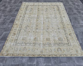 Alfombra vintage de 9x12, alfombra artesanal, alfombra turca grande, alfombra neutra descolorida, alfombra Oushak extragrande, alfombra anatolia de 9x12, alfombra de pelo corto, alfombra