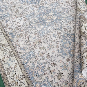 6x9 Neutral Rug, Vintage Hand Woven Rug, 6x9 Rug, Turkish Bedroom Rug, Large Oushak Rug, Muted Anatolian Rug, Faded Wool Rug, Kitchen Rug