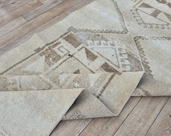 3x13 Oushak Runner, Handmade Wool Runner, Antique Hallway Rug, Low Pile Runner, Beige Runner Rug, 3x13 Neutral Runner, Turkish Long Runner