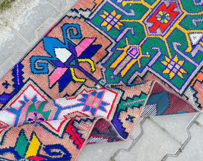 Unique Narrow Rugs 2x5 Vintage Area Rug, Antique Wool Rug, Neutral Oushak Rug, Turkish ...
