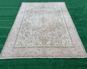 Alfombra vintage de 9x12, alfombra turca, alfombra Oushak extragrande, alfombra antigua de tonos suaves, alfombra para comedor, alfombra neutra hecha a mano, alfombra para dormitorio de 9x12, alfombra