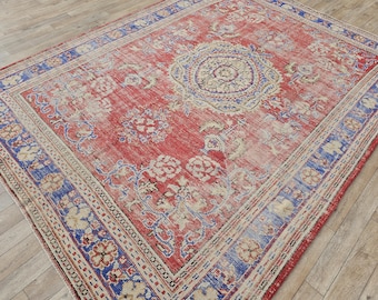 8x10 Handmade Oushak Rug, Soft Vintage Rug, Antique Turkish Rug, Large Area Rug, 8x10 Hand Woven Rug, Wool Faded Rug, Muted Kitchen Rug, Rug