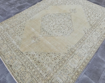 8x10 Vintage Rug, Turkish Large Rug, Neutral Oushak Rug, Muted Handmade Rug, Dining Room Rug, Tribal Old Rug, 8x10 Neutral Rug, Boho Rug