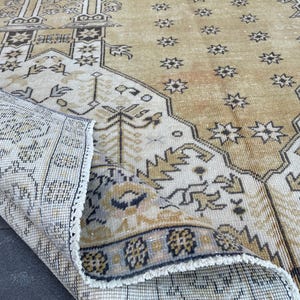 6x9 Large Oushak Rug, Oversized Turkish Rug, Muted Vintage Rug, Faded Bedroom Rug, Gold Beige Area Rug, Antique Area Rug, Neutral Wool Rug