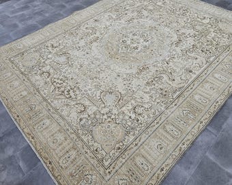 Alfombra turca de 23 x 30 cm, alfombra de lana neutra, alfombra grande hecha a mano, alfombra para sala de estar, alfombra antigua Oushak, alfombra tradicional, alfombra anatolia de 23 x 30 cm.