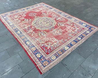 Turkish Vintage Rug, Oushak Rug, Vintage Area Rug, Bedroom Rug,Vintage rug,8x11 Area Rug,Large Anatolian Rug,Boho Area Rug,Area Rug,8x11 Rug