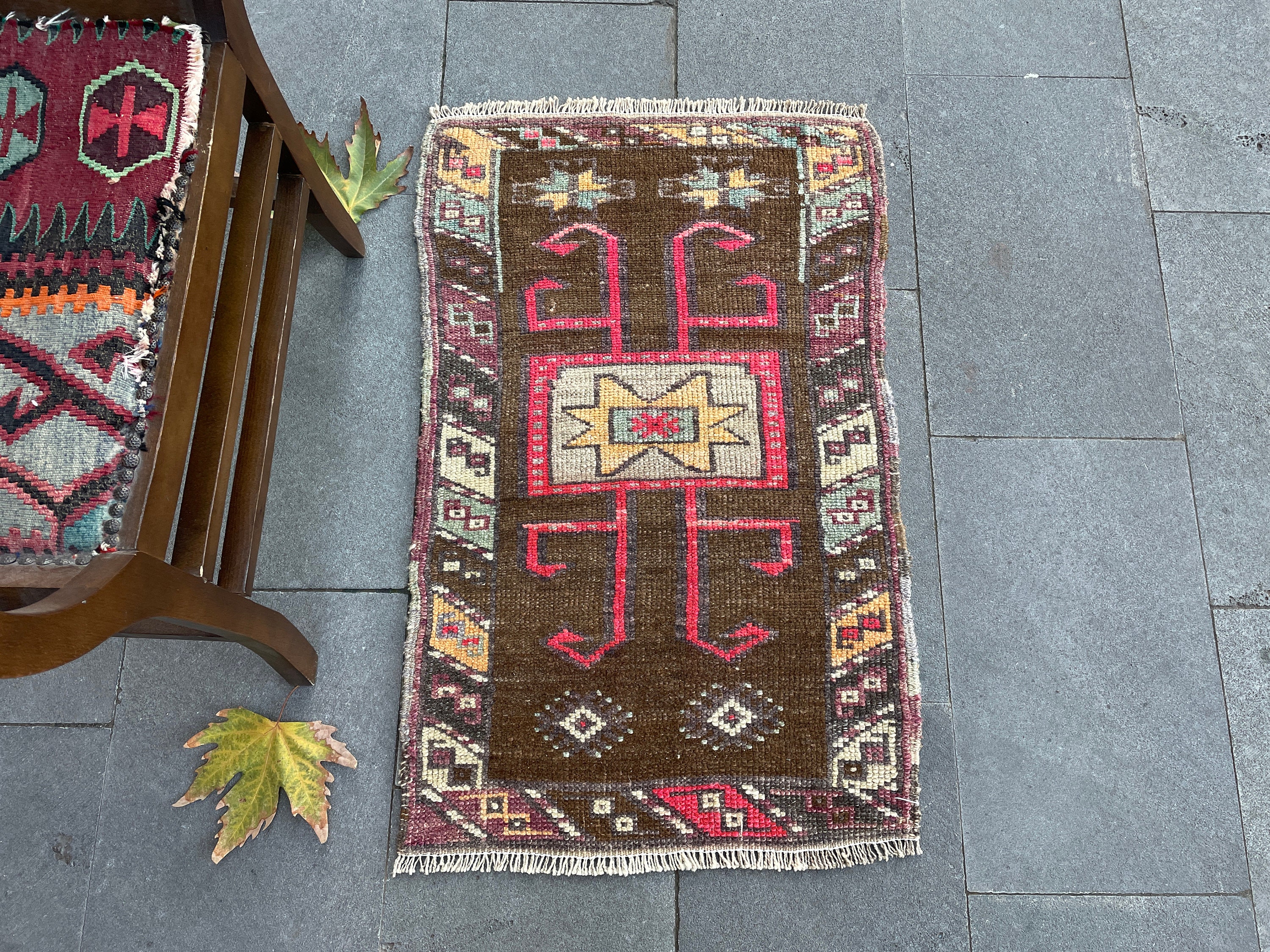 No.62 ヴィンテージラグ　SS　トルコ　マット turkish rug ミニ No.63 ヴィンテージラグ SS トルコ マット turkish rug ミニ