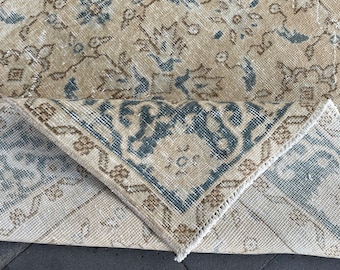 6x9 turkisk matta, anatolisk vintagematta, bleknad sovrumsmatta, antik Oushakmatta, matrumsmatta, 6x9 köksmatta, handgjord antik matta