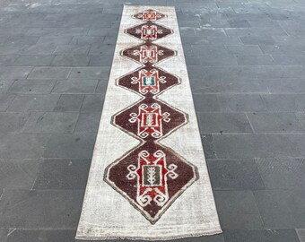 Boho Vintage Rug Runner, Neutral Hallway Runner Rug, Turkish Runner Rug 3x14, Oushak Vintage Runner Rug, Turkish Runner Rug, Kitchen Runner