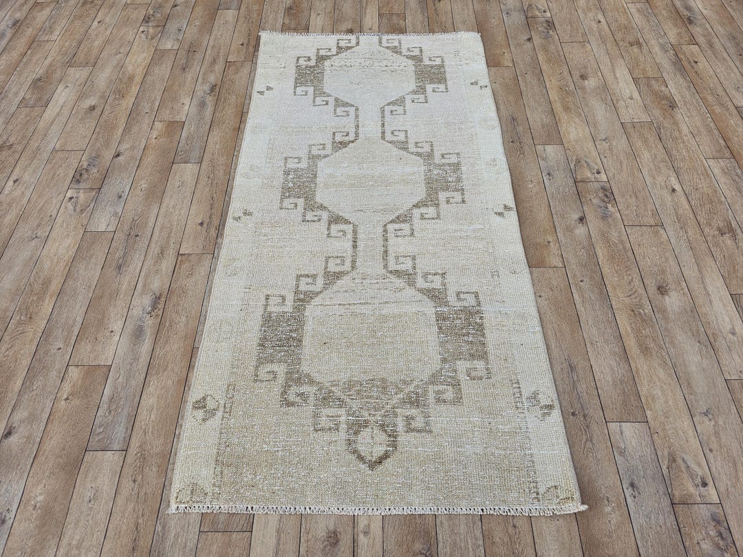3x6 Oushak Rug, Neutral Antique Rug, Handmade Kitchen Rug, Low Pile ...