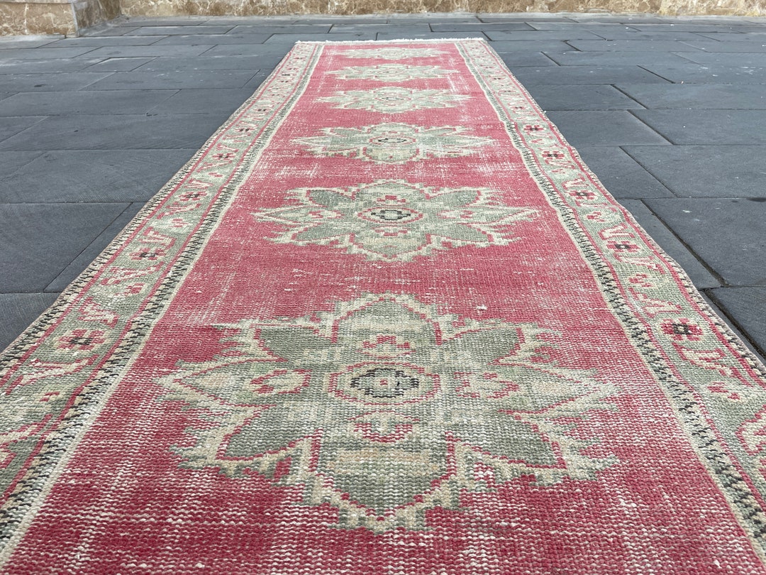 Rusk Color Rug Runners 3x10 Turkish Runner, Vintage Red Runner, Wool Oushak Runner, Faded ...