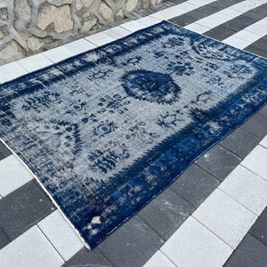 Oversize Turkish Rug 6x9 , Saloon Rug, Blue Oushak Rug, 6x9 Bedroom Rug, Living Room Rug, Muted Rug, Area Rug, Handmade Rug, Vintage Rug,Rug