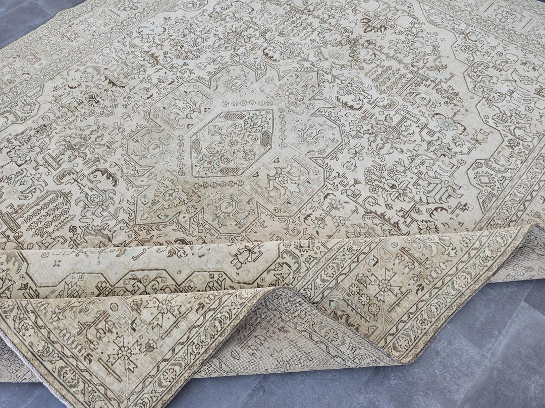 10x12 Neutral Rug, Vintage Large Rug, Handmade Area Rug, Dining Room ...