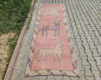 Alfombra de pasillo neutra de 3x9, alfombra de pasillo rosa hecha a mano, alfombra de entrada vintage, alfombra de pasillo Oushak descolorida, alfombra de pasillo antigua de 3x9, alfombra de pasillo larga turca, alfombra de pasillo