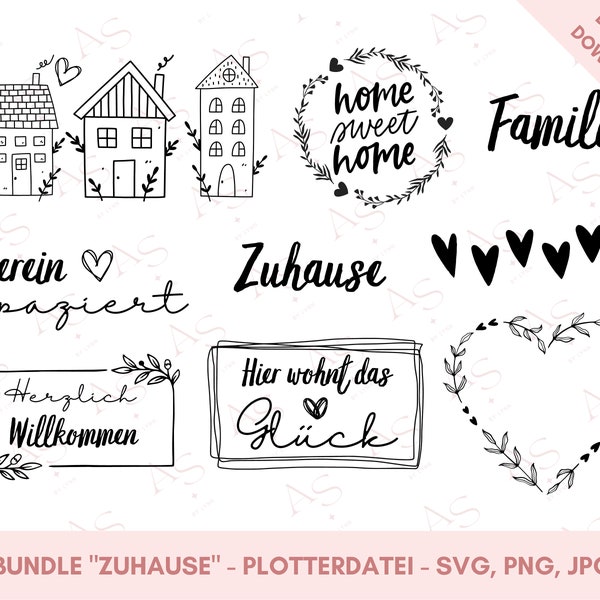 Plotter File Set Home Wreath Houses SVG | Cutting template to download | German | Plotter Template Lettering German for plotters