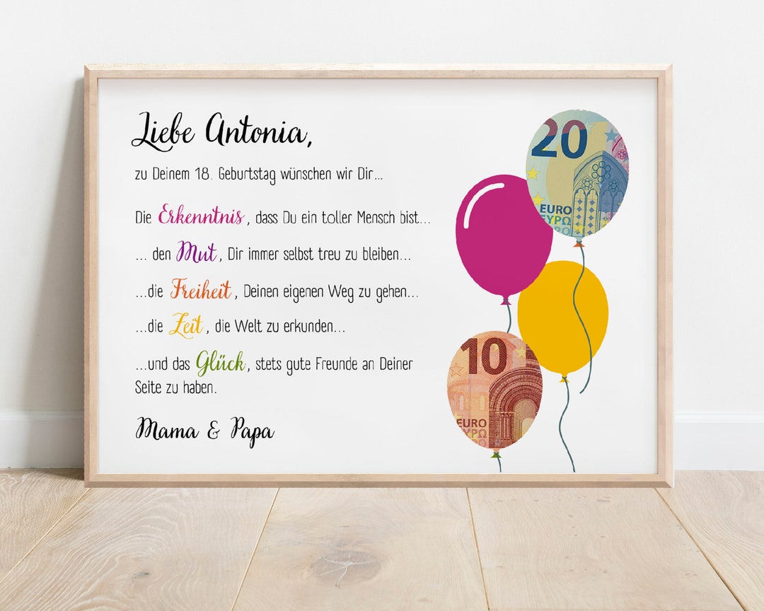 18 Geburtstag Geldgeschenk Personalisiert Ballons Tolle Alternative zur