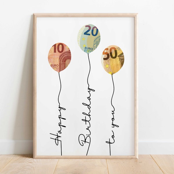 Money gift birthday personalizable | Balloons | Birthday Card Money | birthday present to print | Digital download