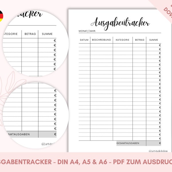 Ausgabentracker | DIN A4, A5, A6 | Finanzplanung Umschlagmethode Deutsch | Budgetplaner Deutsch | PDF zum Ausdrucken | Sofortiger Download