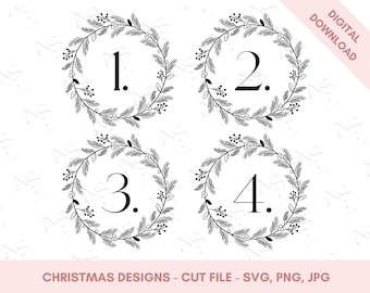 Plotterdatei Set Adventskranz SVG | Schneidevorlage zum Runterladen | Plottervorlage | Cut Files for Cricut | Adventskalenderzahlen Plotter