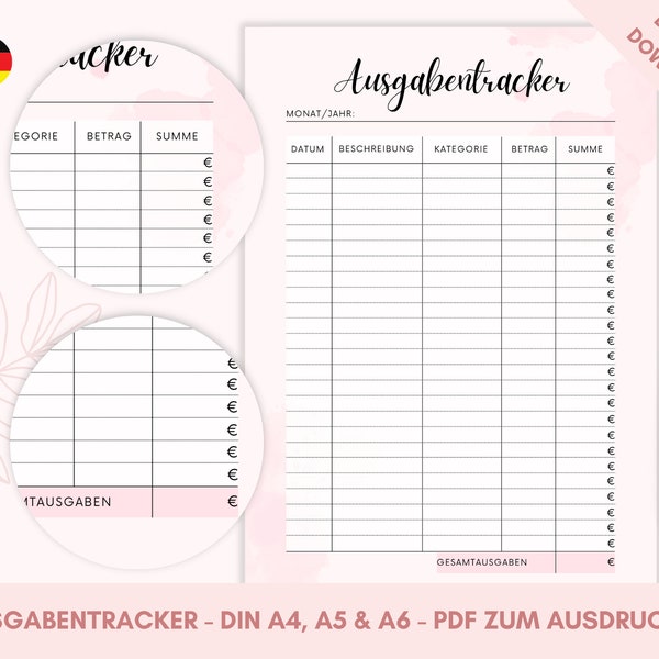 Expense Tracker | DIN A4, A5, A6 | Financial planning envelope method German | Budget planner German | PDF for printing | Instant download