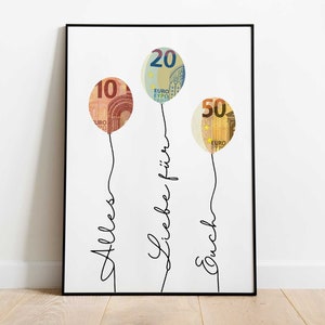 Geldgeschenk Hochzeit Basteln Personalisiert Hochzeitskarte mit Luftballons Digitaler Download zum Ausdrucken Bild 1