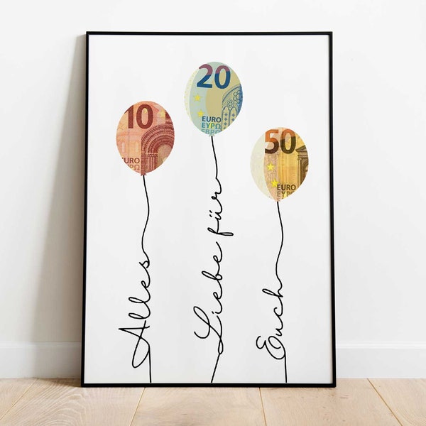 Manualidades de boda con regalo de dinero personalizadas | Tarjeta de boda con globos | Descarga digital para imprimir