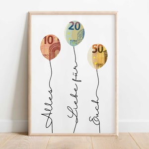 Geldgeschenk Hochzeit Basteln Personalisiert Hochzeitskarte mit Luftballons Digitaler Download zum Ausdrucken Bild 2