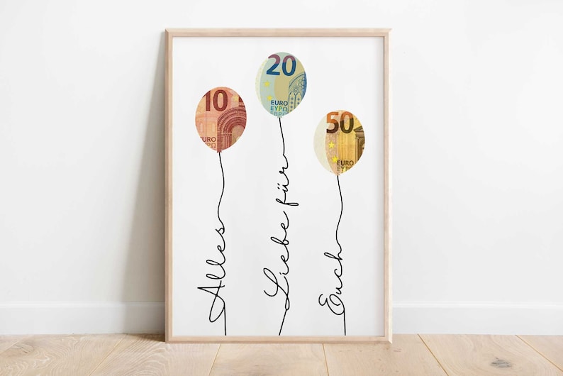 Geldgeschenk Hochzeit Basteln Personalisiert Hochzeitskarte mit Luftballons Digitaler Download zum Ausdrucken Bild 2