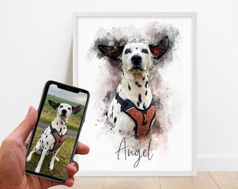 Personalisiertes Tierportrait für 1 Haustier | Tolle Erinnerung im Aquarell-Stil | Pfotenprint | Digitale Illustration | Digitale Datei JPG