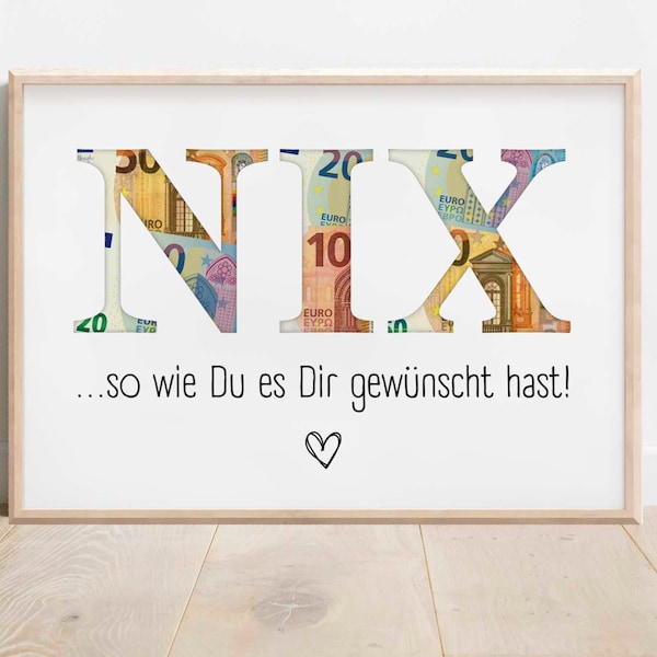 Geldgeschenk Geburtstag Personalisierbar "Nix" | Geburtstagskarte Geld | Geburtstagsgeschenk zum Ausdrucken | Digitaler Download