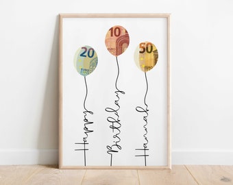 Money gift birthday Customizable | Balloons | Birthday Card Money | Birthday gift to print | Digital Download