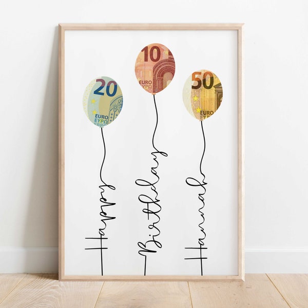 Money gift birthday Customizable | Balloons | Birthday Card Money | Birthday gift to print | Digital Download