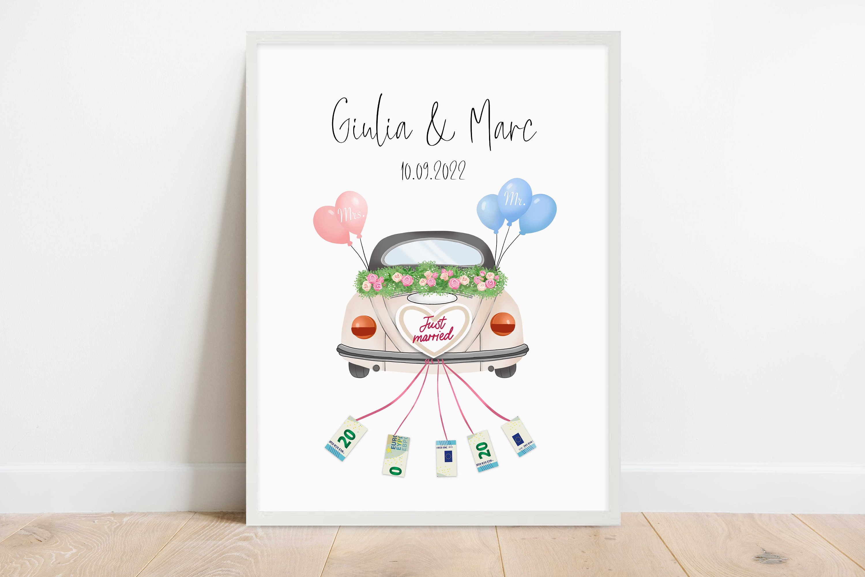 Money Gift Wedding-just Married-personalized Money Gift Car Wedding Gift  Wedding Poster With Name Picture Gift Bridal Couple 