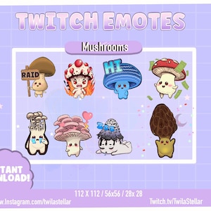 Cute Mushroom Emote Pack | Twitch Emotes |8 Emotes Ready to use! | Kawaii | Creepy Kawaii Amanita | Cottage Core sub emote